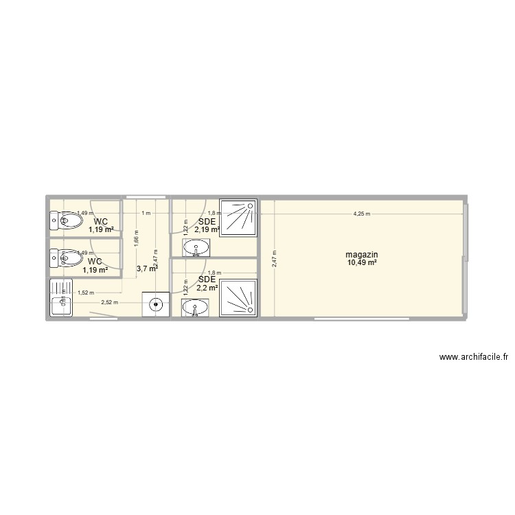 CONTAINER SANITAIRE. Plan de 6 pièces et 21 m2