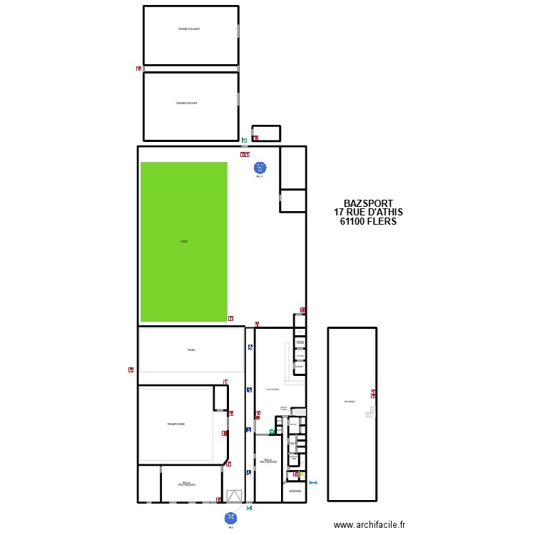 BAZSPORT. Plan de 35 pièces et 2069 m2