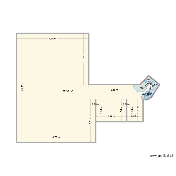 poupon. Plan de 1 pièce et 37 m2