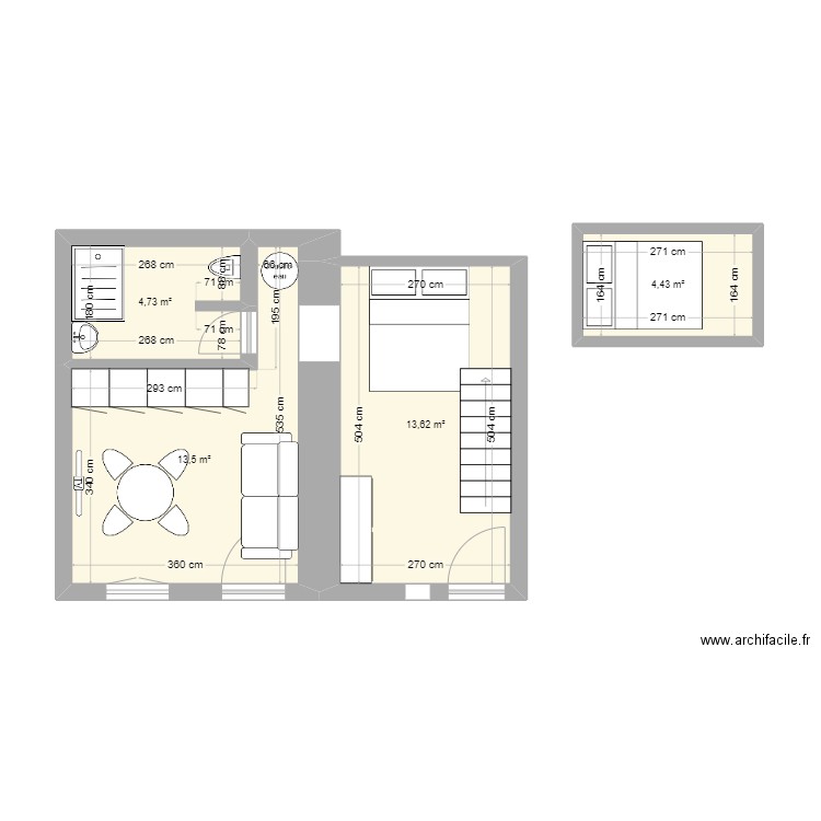 campanule. Plan de 4 pièces et 36 m2