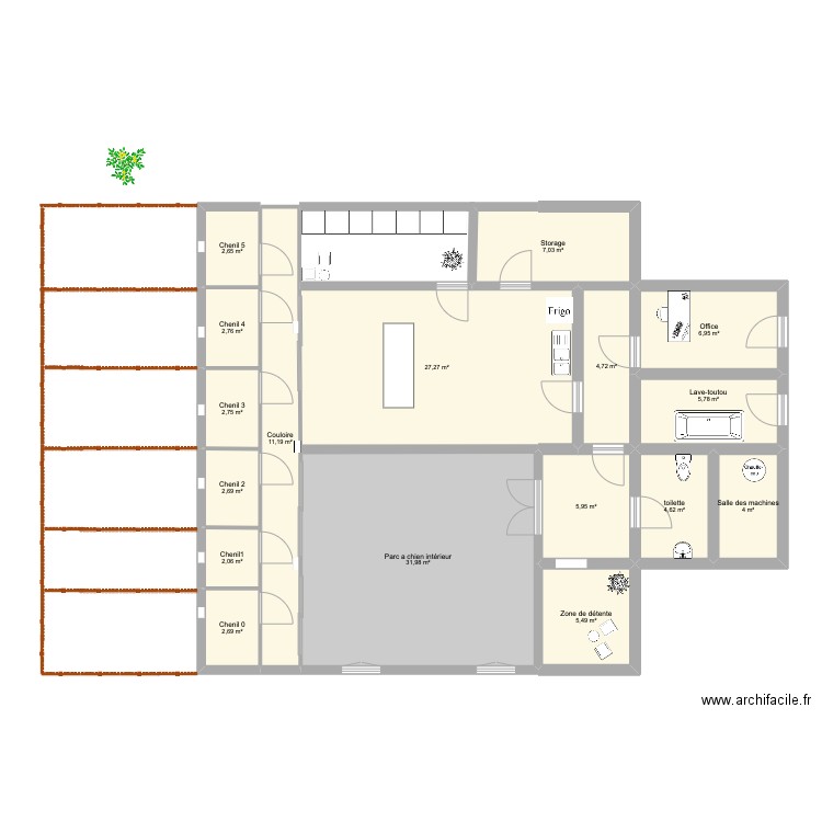 chenil kass. Plan de 17 pièces et 131 m2