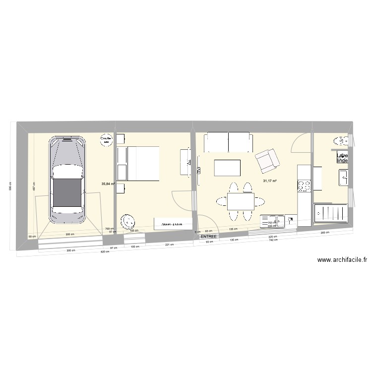 Logement Maman. Plan de 2 pièces et 67 m2