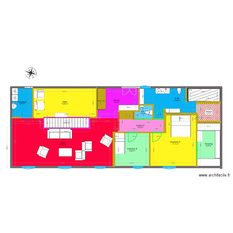 Cors H x+2. Plan de 12 pièces et 128 m2