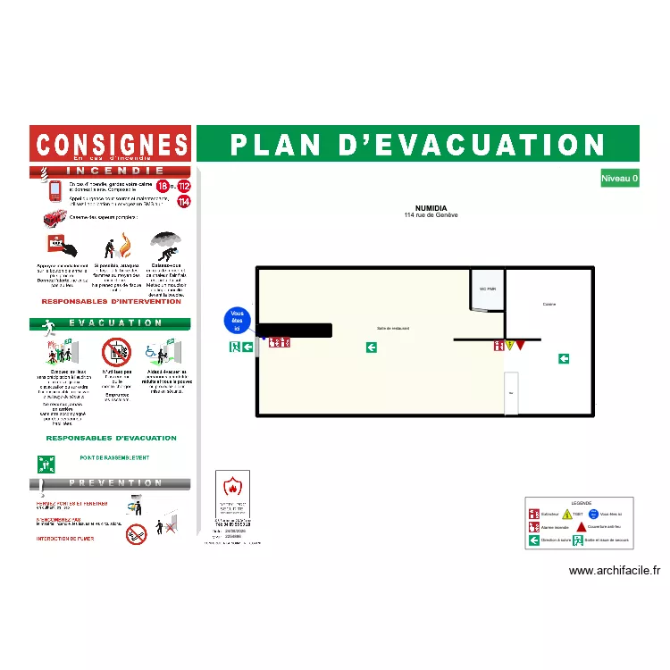 Plan d'&eacute;vacuation NUMIDIA. Plan de 4  et 108 m²