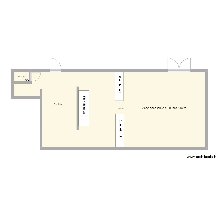 Fleuriste Brebières. Plan de 2 pièces et 80 m2