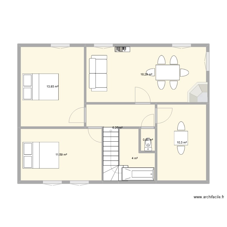 Aménagement2 étage. Plan de 7 pièces et 65 m2