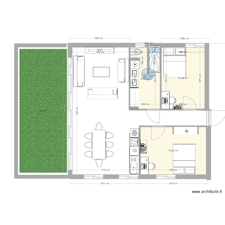 FLORADO1 RDC GAUCHE. Plan de 3 pièces et 29 m2