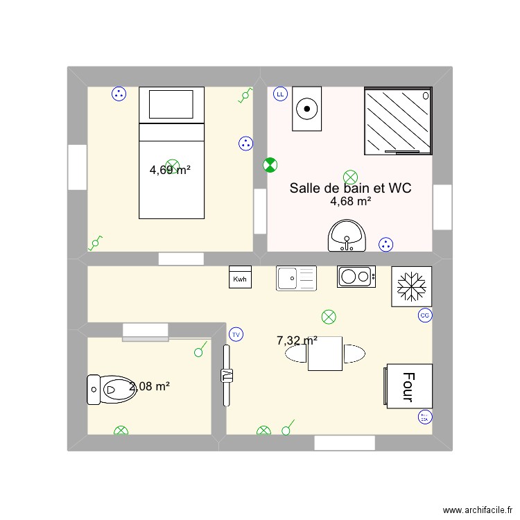Maison de barbie. Plan de 4 pièces et 19 m2
