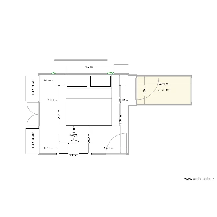 Chambre 1 - Option B. Plan de 1 et 2 m² Chambre 1 - Option B. Plan de 1 et 2 m²