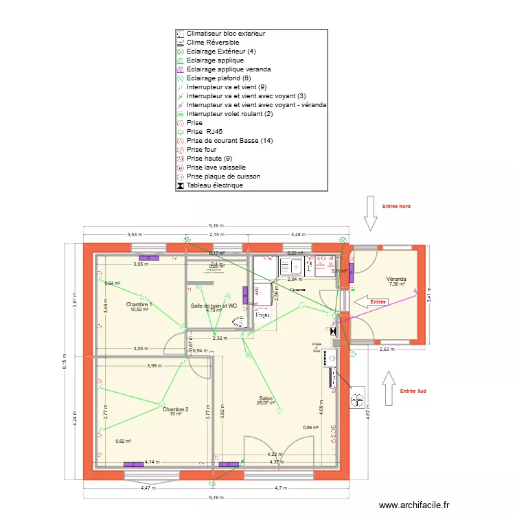 Plan du Rez de Chauss&eacute;e modif &eacute;lec. Plan de 13 pièces et 69 m²