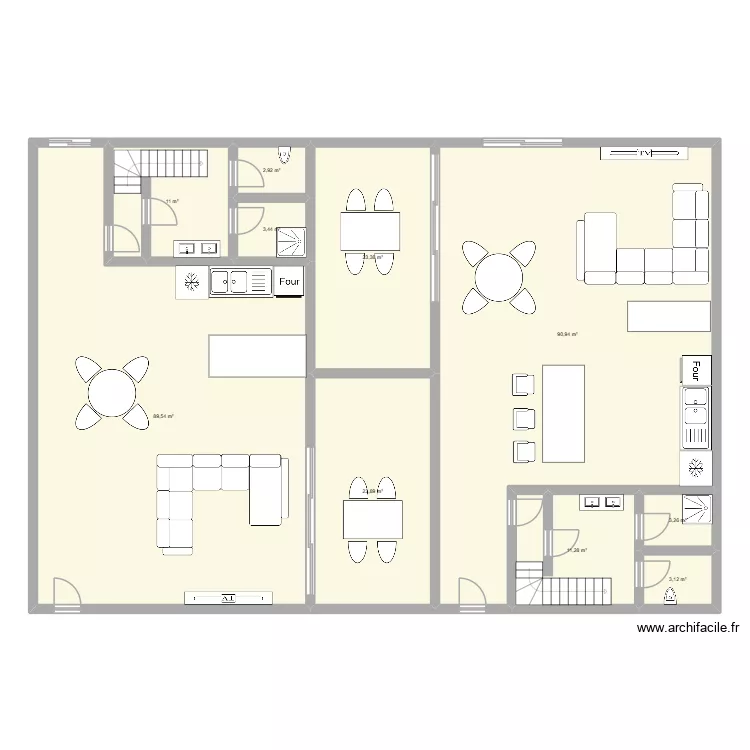 studios am&eacute;ricains. Plan de 10 pièces et 263 m²