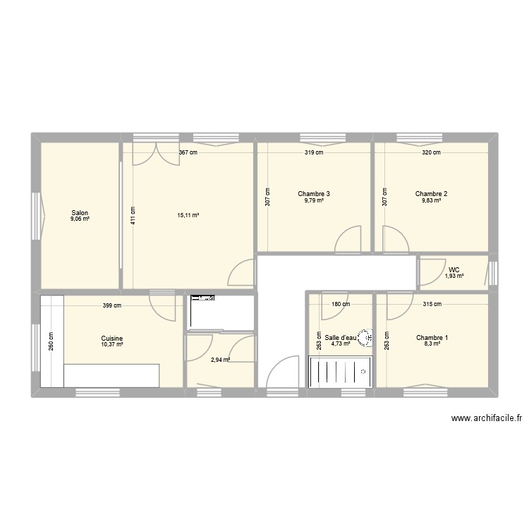 Marec Xavier Existant RdC. Plan de 9 pièces et 72 m2