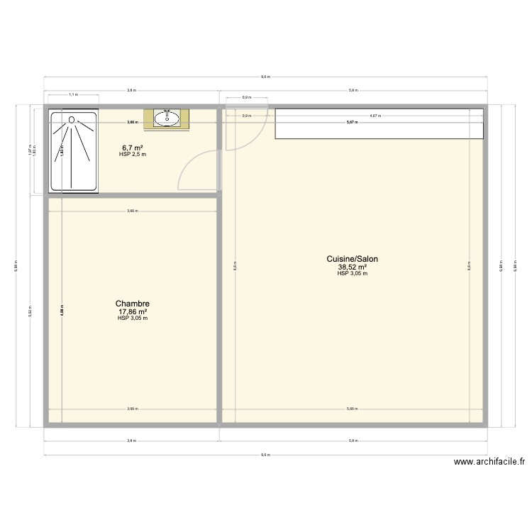 Maison Pamatai Bas. Plan de 3 pièces et 63 m2