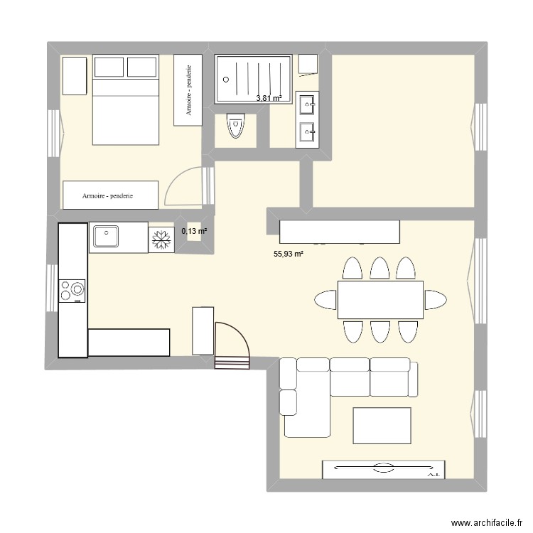 chez zink. Plan de 3 pièces et 60 m2