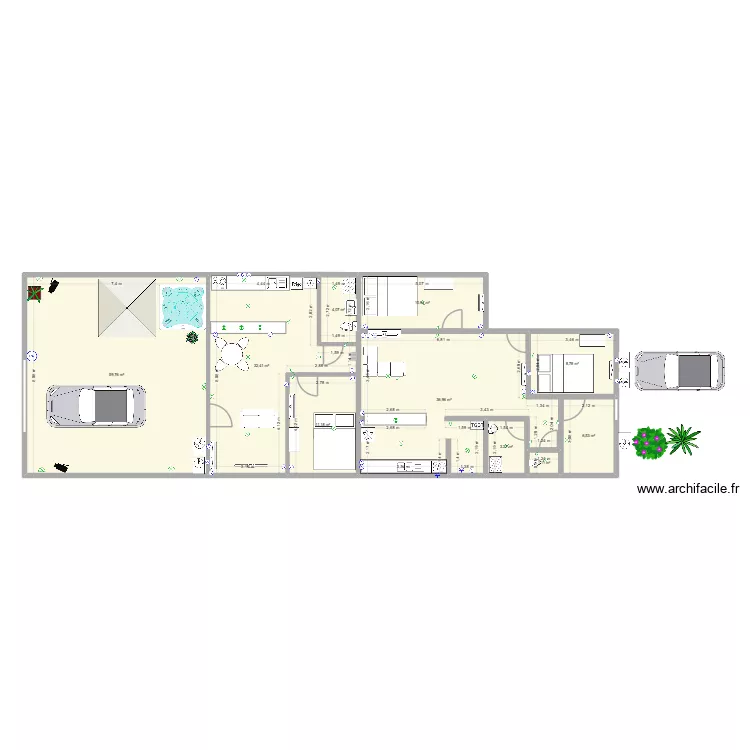 Plan avec projet avant et arri&egrave;re avec terrasse. Plan de 