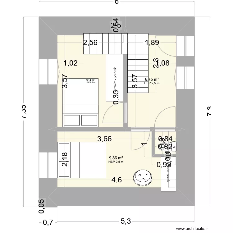 Long&egrave;re escalier ouest NEWWWWWW. Plan de 