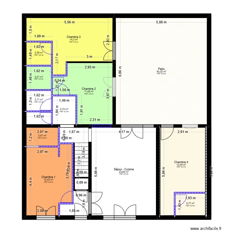 PLAN REZ-DE-CHAUSSEE - CLOISONS MODIFIEES V2. Plan de 17 pièces et 139 m2