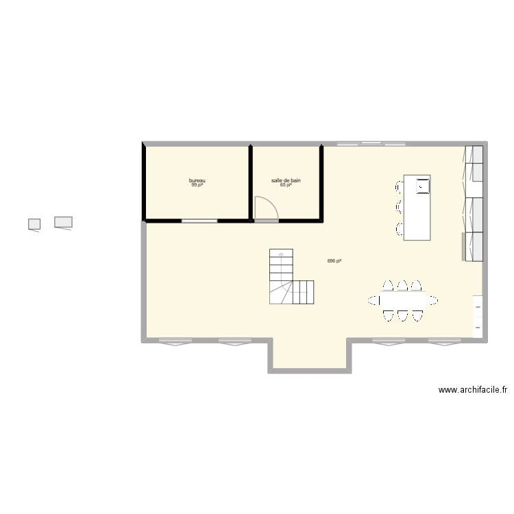 rez-de-chaussés. Plan de 3 pièces et 80 m2