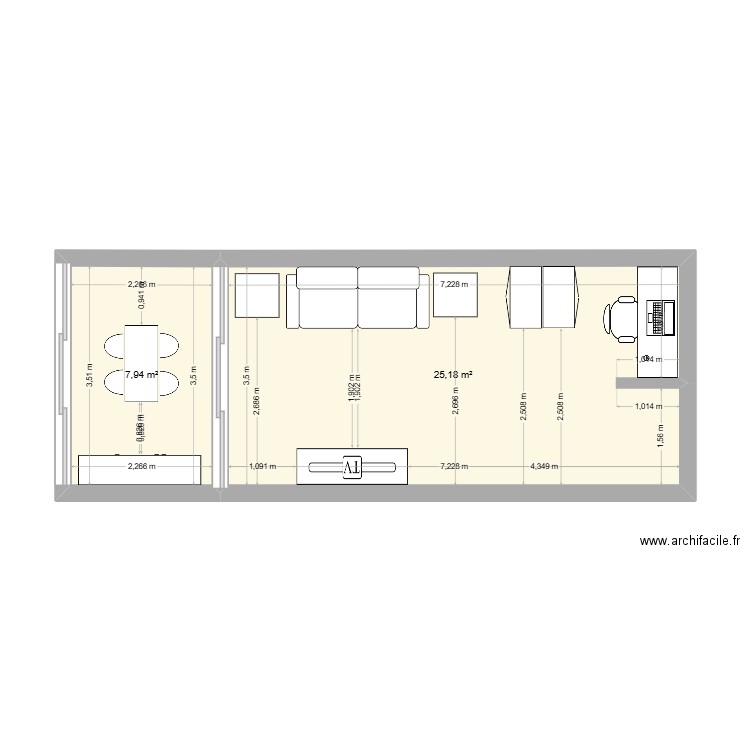 MONTEBELLO. Plan de 2 pièces et 33 m2