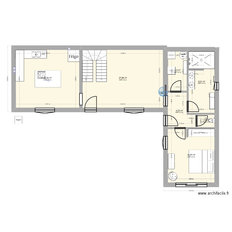 Plan Maison n 2. Plan de 7 pièces et 85 m2