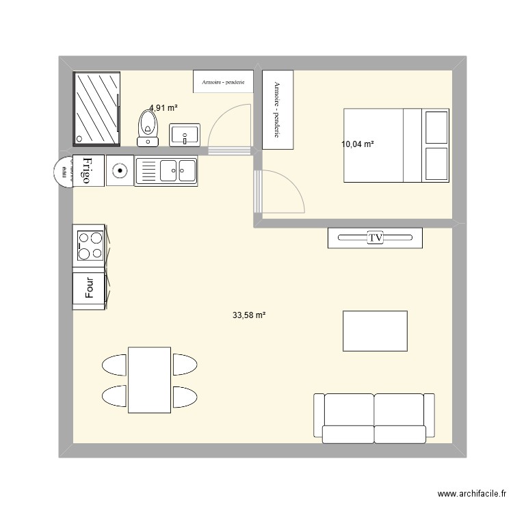 T1 Sarlat. Plan de 3 pièces et 49 m2