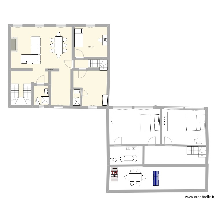 Marceau. Plan de 3 pièces et 74 m2