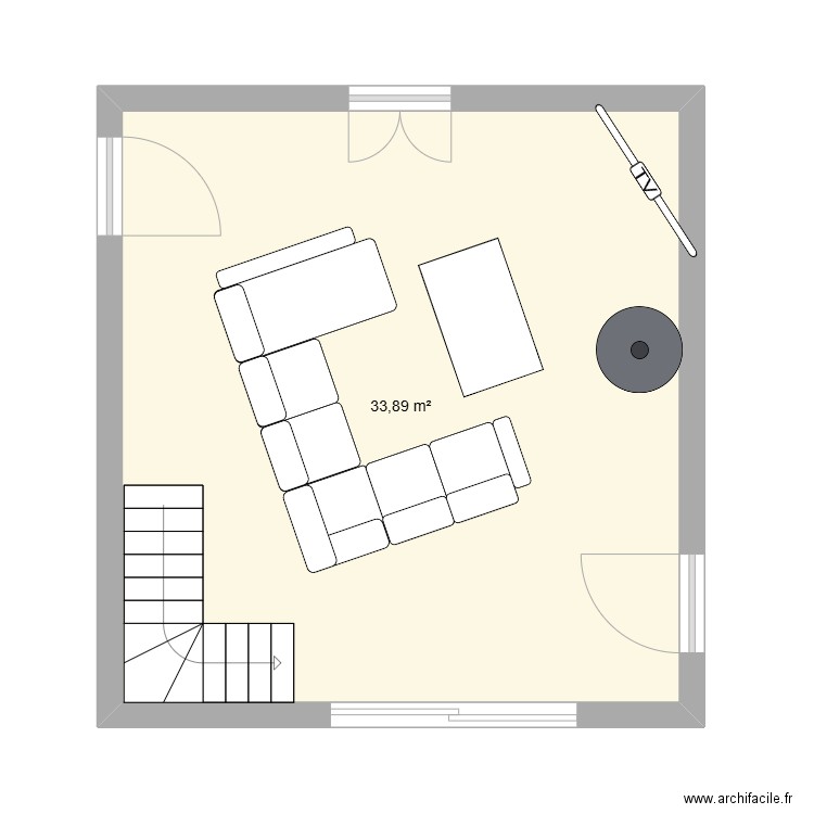 Salon. Plan de 1 pièce et 34 m2