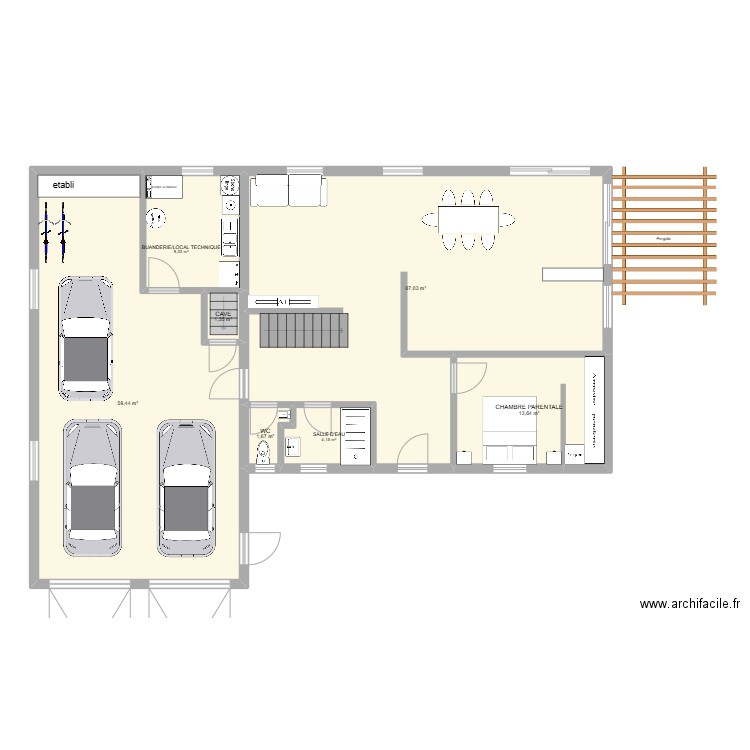 rdc2. Plan de 7 pièces et 157 m2