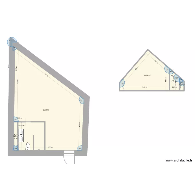 Salle de musique 3. Plan de 5  et 56 m²