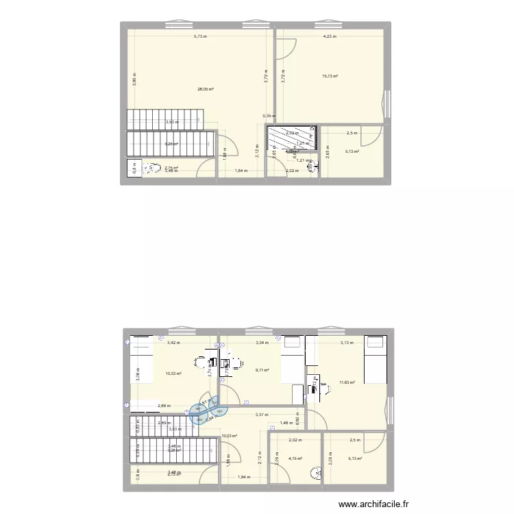 Chanaise. Plan de 14  et 113 m²