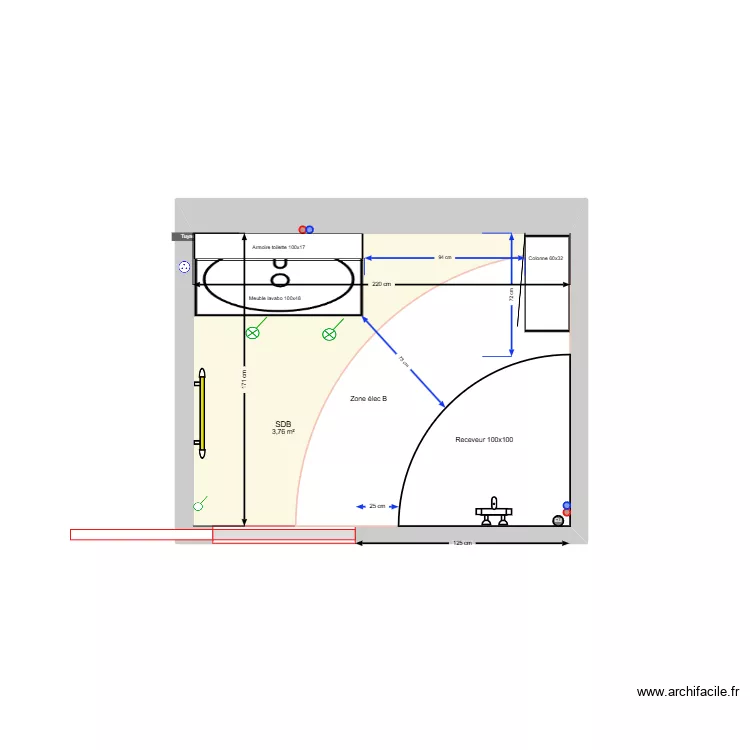 SDB Rossan_V1/4  100x100 &agrave; droite V3. Plan de 