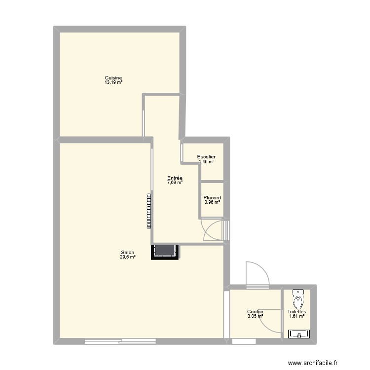 Salon. Plan de 7 pièces et 58 m2