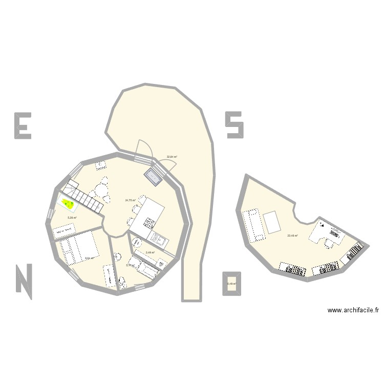Yourte 8m. Plan de 8 pièces et 102 m2
