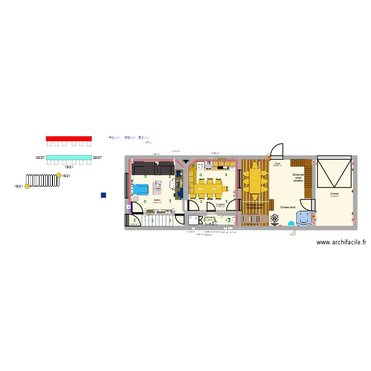 Plan de travaux avec nouveau salon. Plan de 38 pièces et 159 m2