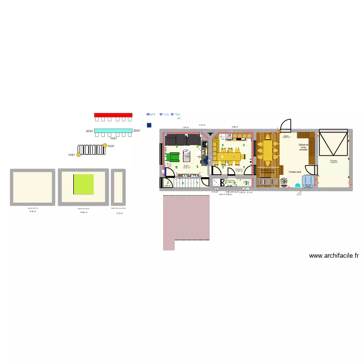 Plan de travaux avec nouveau salon. Plan de 41  et 180 m²