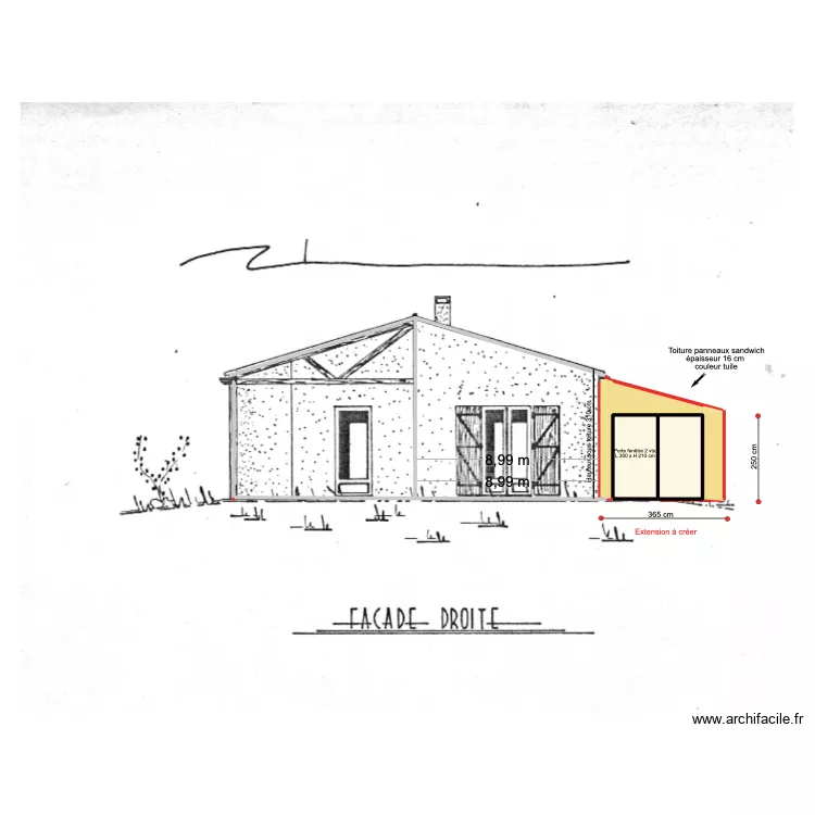 extension facade droite. Plan de extension facade droite. Plan de