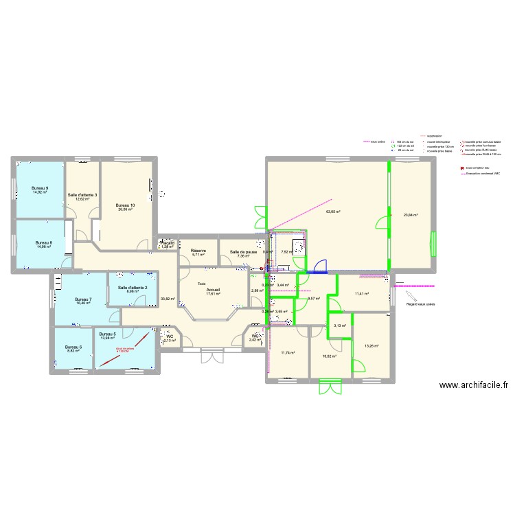 Plan plomberie crèche. Plan de 30 pièces et 352 m2