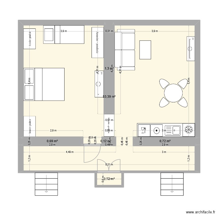 Blockhaus Oléron. Plan de 6 pièces et 57 m2