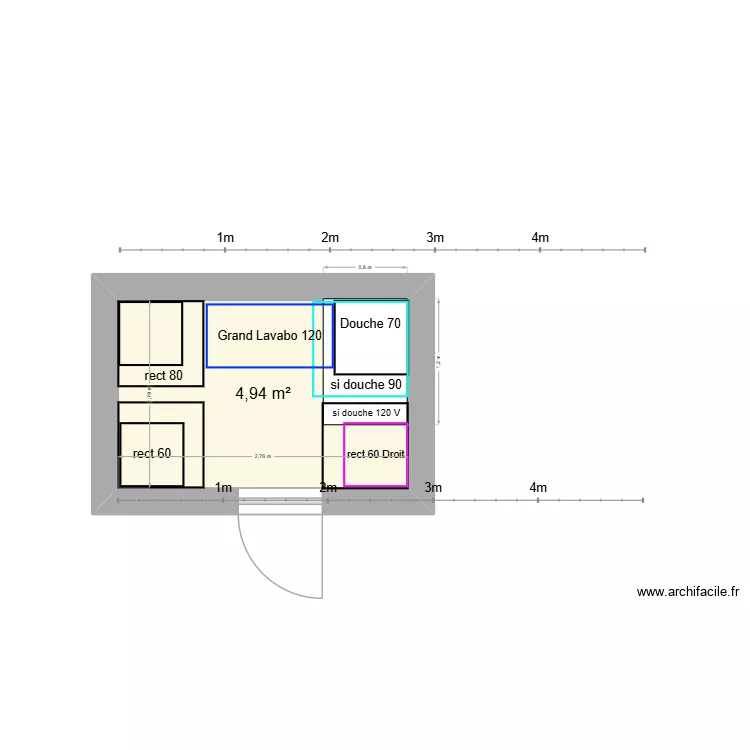 SdB 1. Plan de 1 Pièce et 5 m²