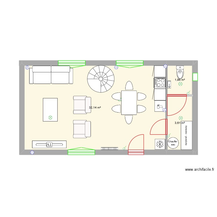 AUTHIE RDC. Plan de 3 pièces et 38 m2