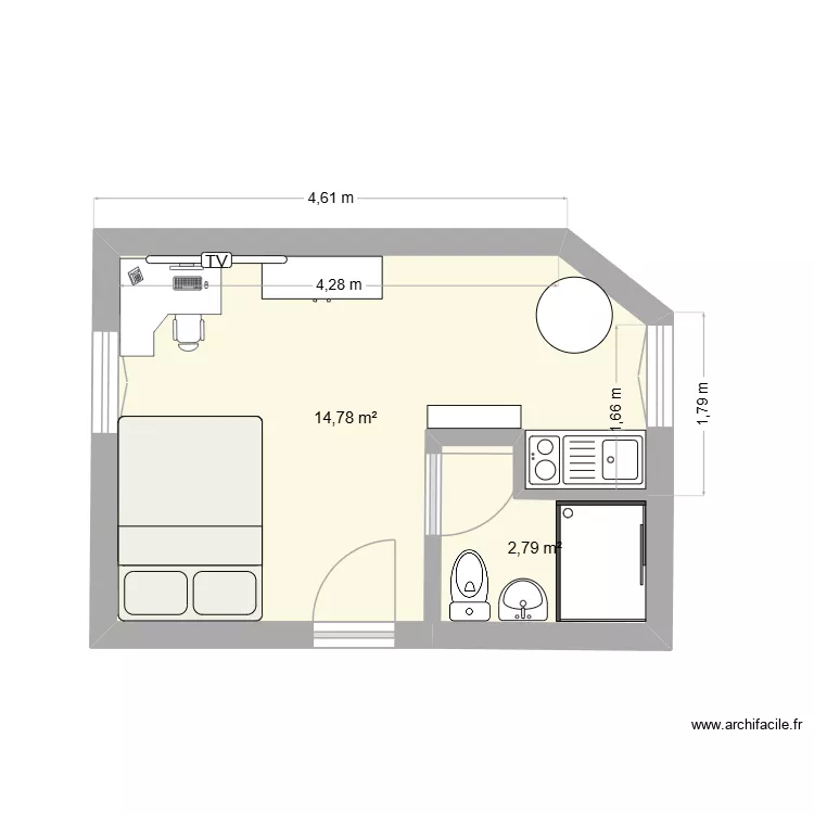 studio. Plan de 2 Pièces et 18 m²