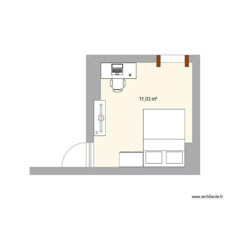 chambre. Plan de 1  et 11 m²