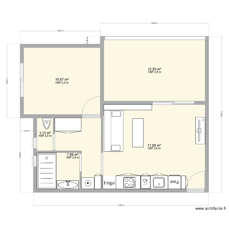 PLAN APT La Saline 10. Plan de 5 pièces et 51 m2