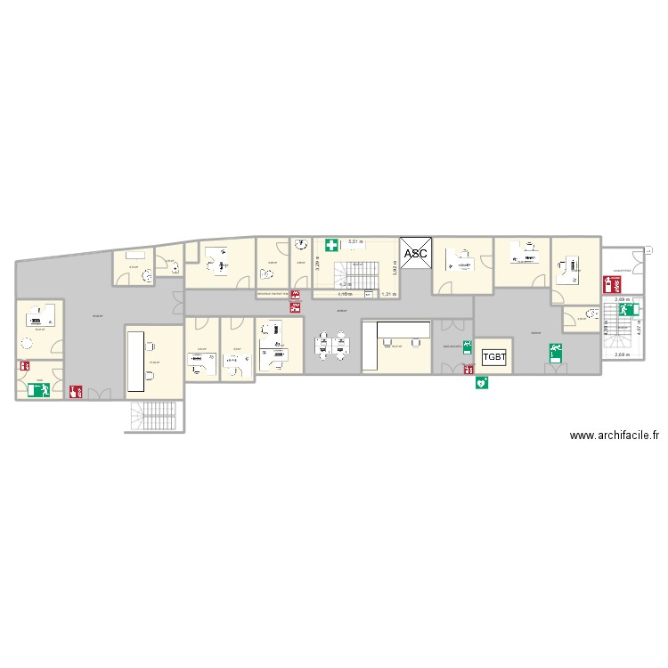 MINOTERIE RDC. Plan de 27 pièces et 343 m2