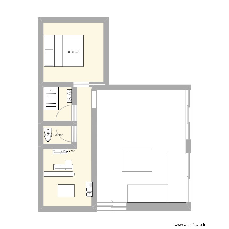CONTAINER 1. Plan de 3 pièces et 22 m2