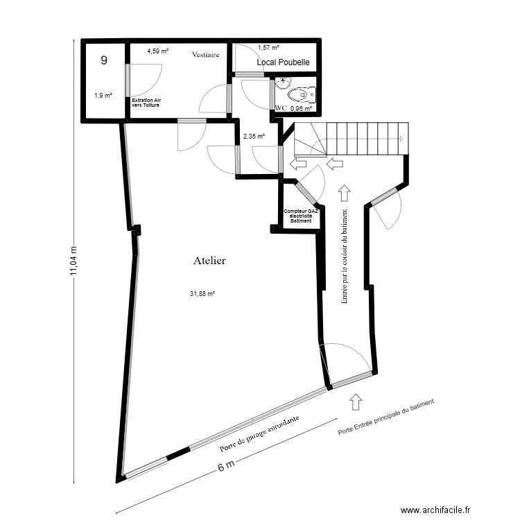 Plan realisation. Plan de 6 pièces et 43 m2