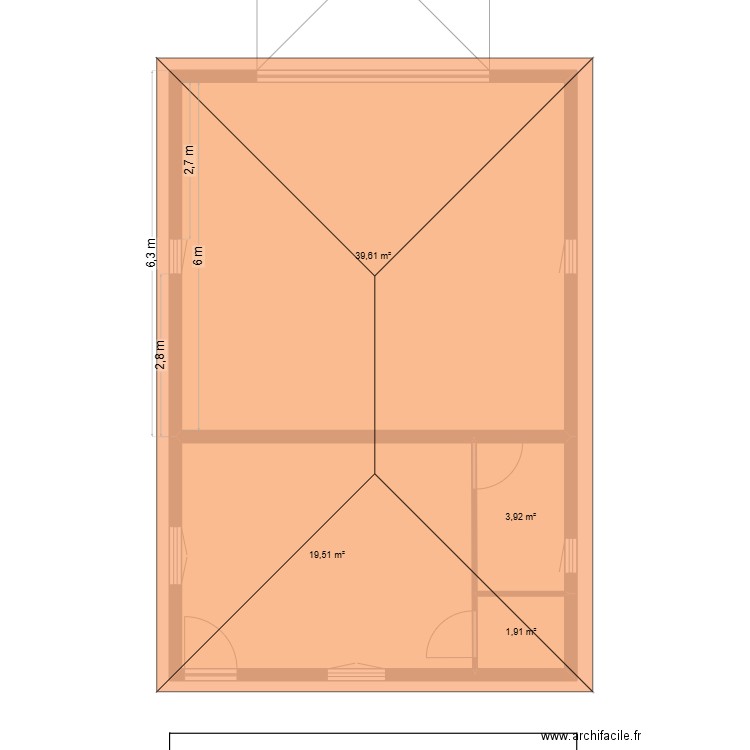 Garage. Plan de 4 pièces et 65 m2