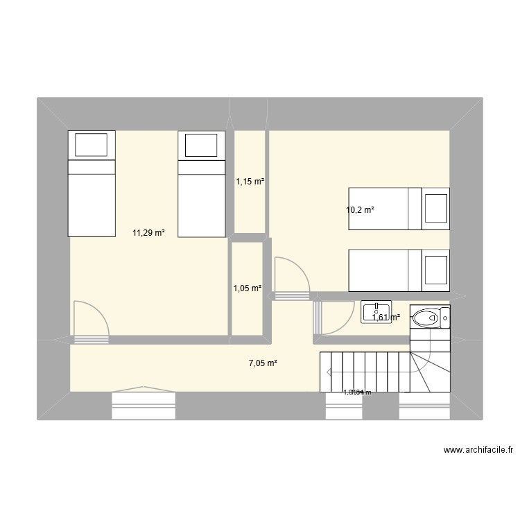 Ver étage ouest Escalier. Plan de 6 pièces et 32 m2