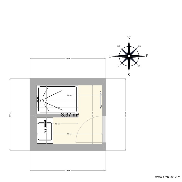 SDB Bas. Plan de 1 pièce et 3 m2