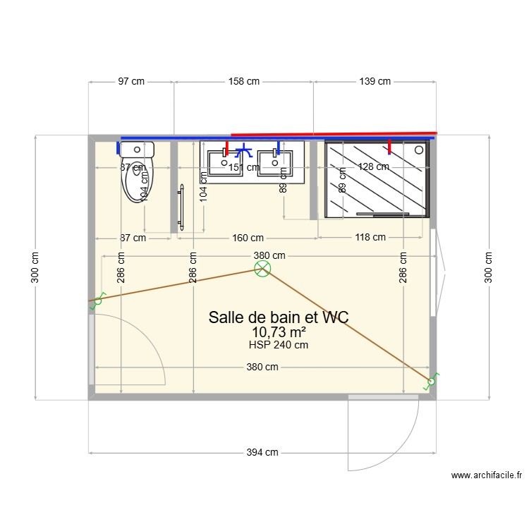 CLAVIER Salle de bain. Plan de 1 pièce et 11 m2